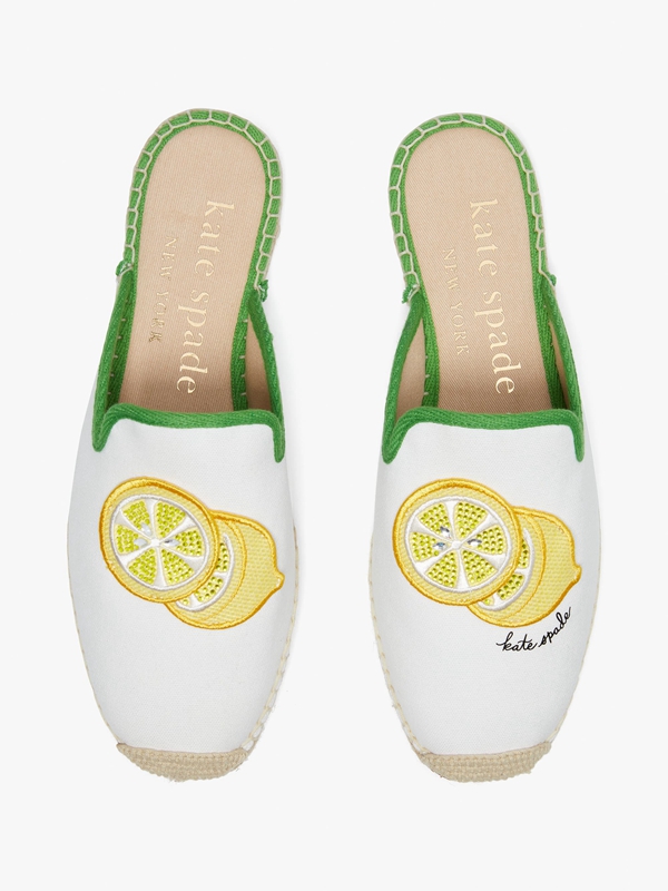 White / Green Kate Spade Azura Lemons Espadrille Women's Mules | 14735-WXGN