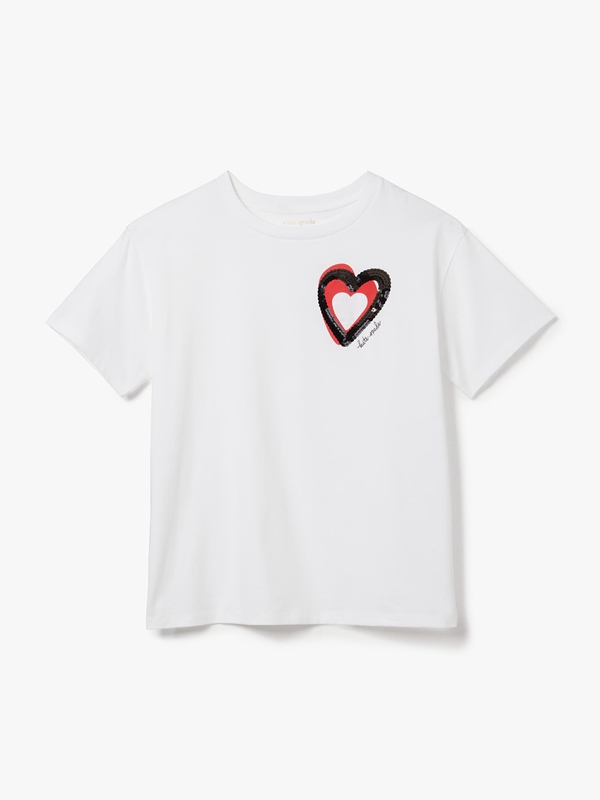 White Kate Spade Embellished Overlapping Hearts Women's Tops | 98610-RPAC