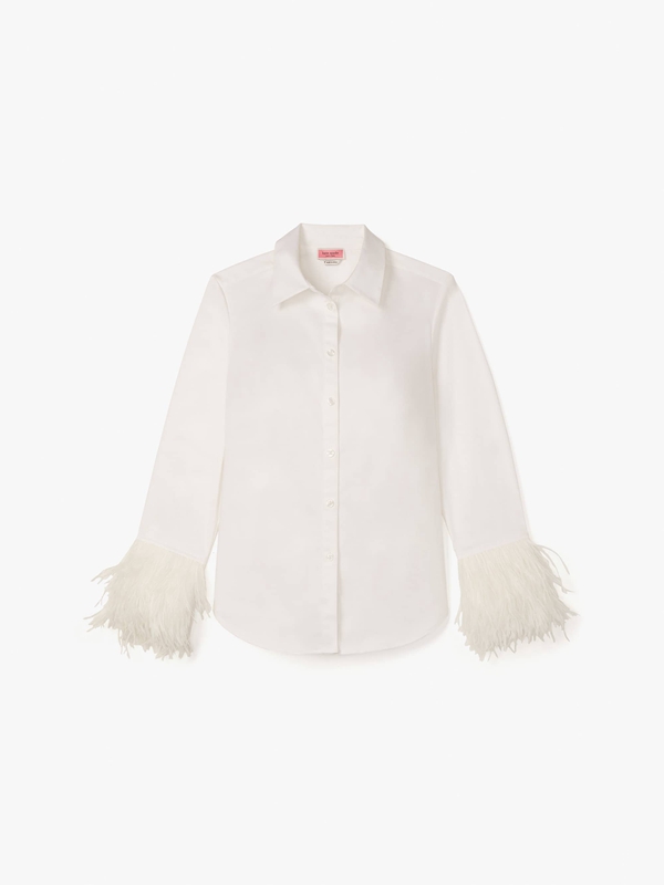 White Kate Spade Feather Trim Poplin Women's Shirts | 95032-GWDB