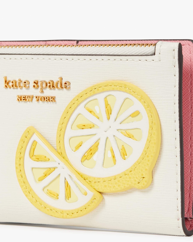 White Kate Spade Lemon Drop Appliqué Small Slim Bifold Women's Wallets | 87304-KEZW