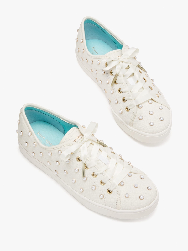 White Kate Spade Match Pearls Women's Sneakers | 53064-JFHB