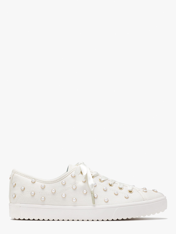 White Kate Spade Match Pearls Women\'s Sneakers | 53064-JFHB