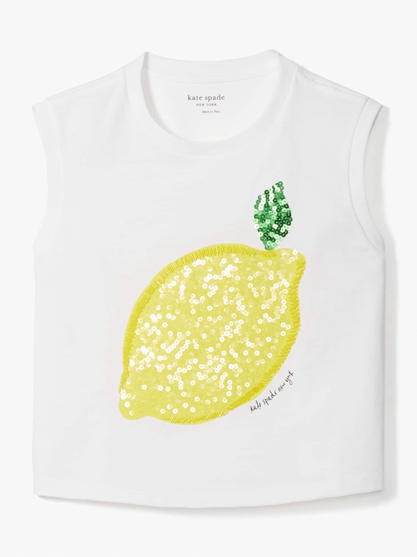 White Kate Spade Sequin Embellished Lemon Women's Tops | 35829-MRQO