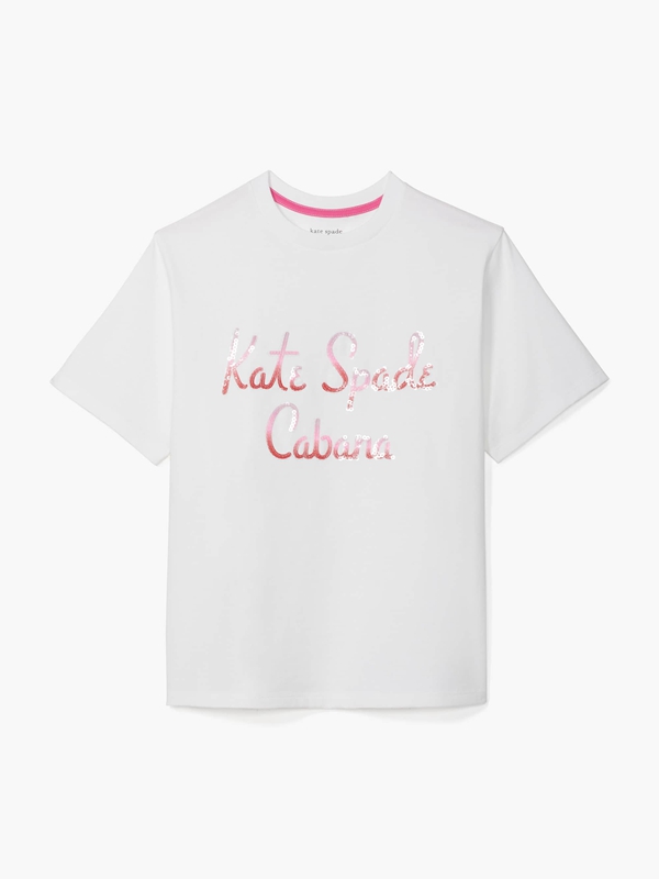 White Kate Spade Sequin Logo Cabana Women's Tops | 79306-DHYR