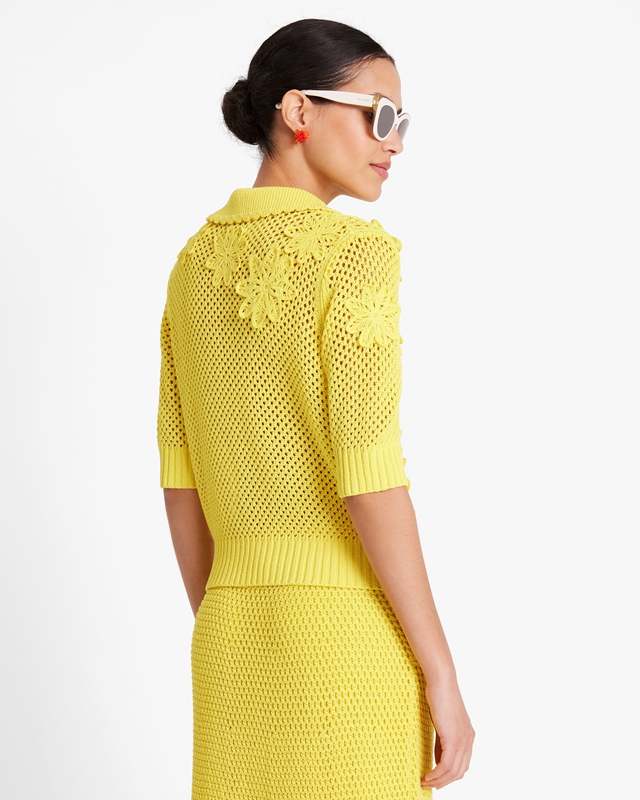 Yellow Kate Spade Crochet Knit Women's Knitwear | 78195-KQJG