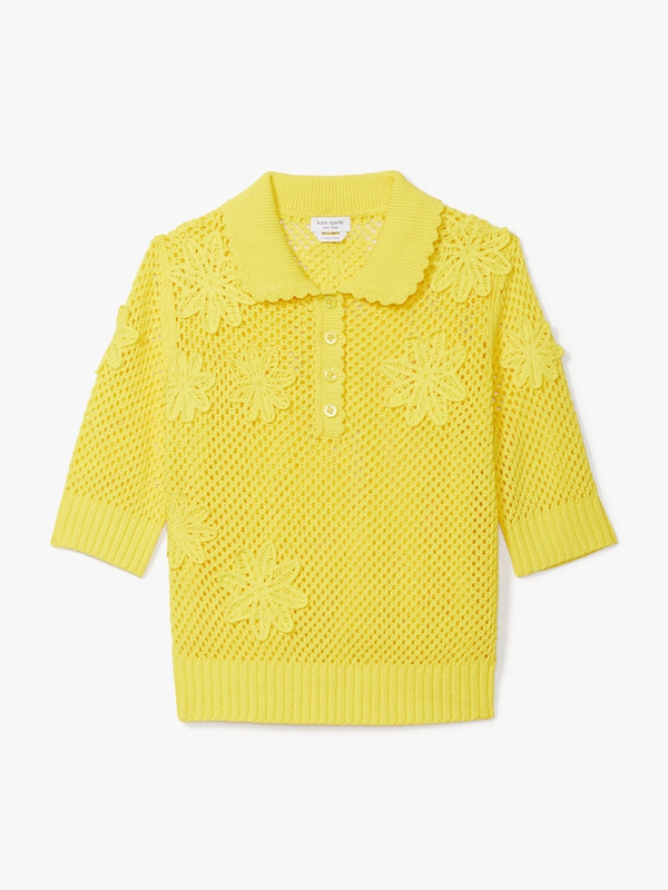 Yellow Kate Spade Crochet Knit Women's Knitwear | 78195-KQJG