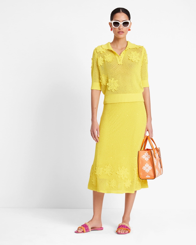 Yellow Kate Spade Crochet Knit Women\'s Knitwear | 78195-KQJG