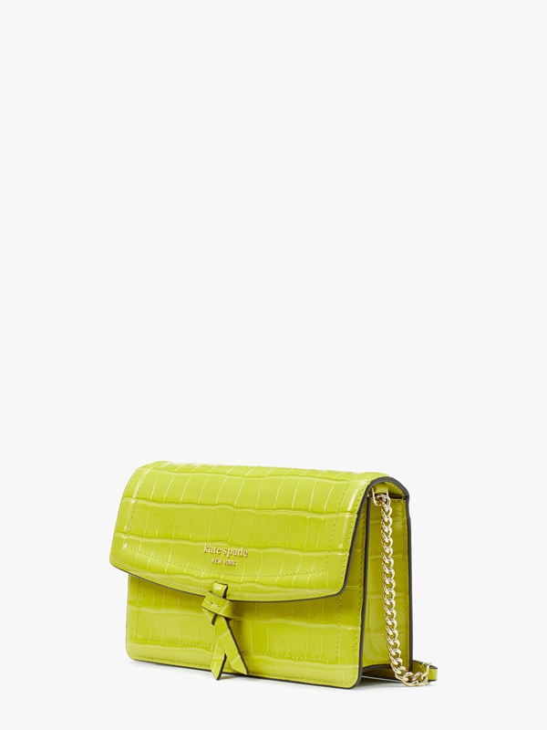 Yellow Kate Spade Knott Croc-Embossed Flap Women's Crossbody Bags | 40679-CUYL