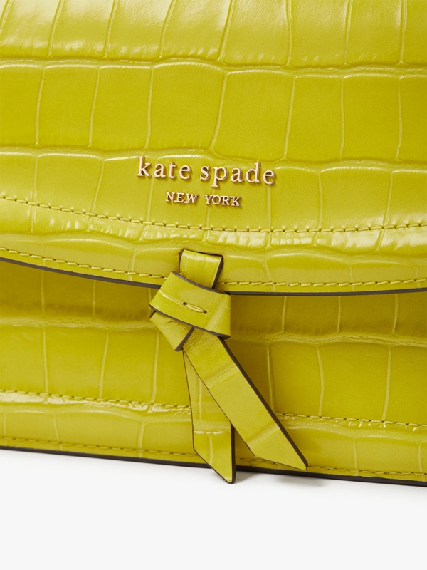 Yellow Kate Spade Knott Croc-Embossed Flap Women's Crossbody Bags | 40679-CUYL