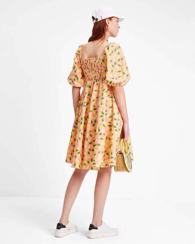 Yellow Kate Spade Lemon Toss Square-Neck Women's Dress | 26054-EHLB