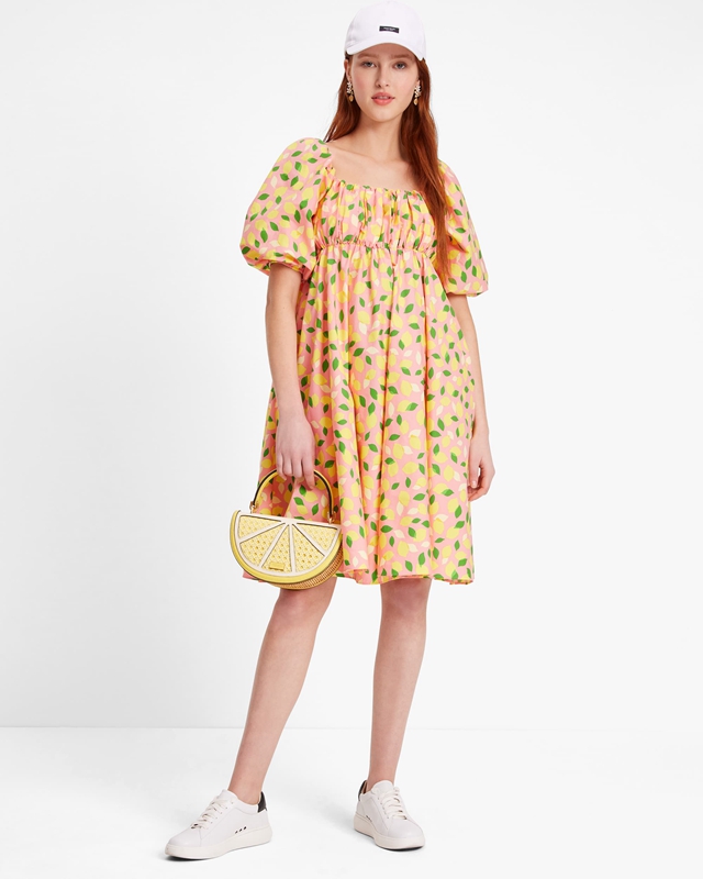 Yellow Kate Spade Lemon Toss Square-Neck Women\'s Dress | 26054-EHLB