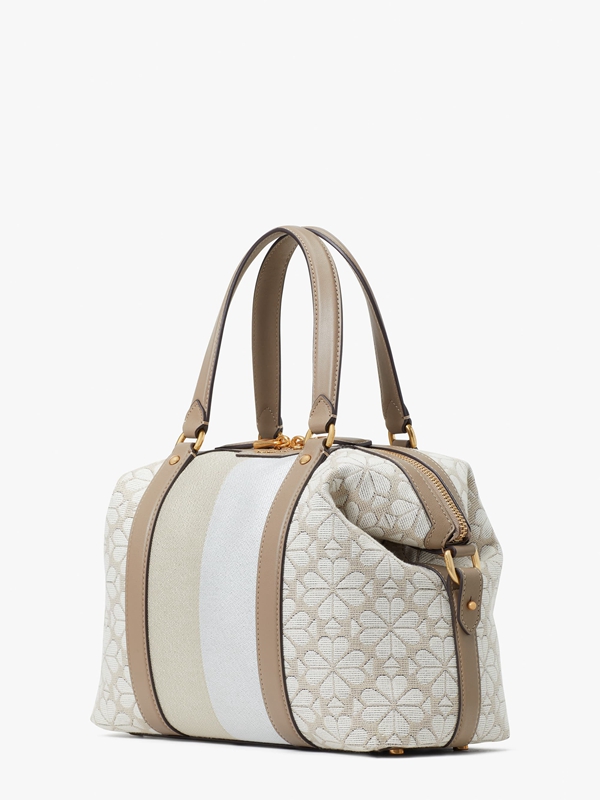 beige Kate Spade Spade Flower Jacquard Stripe Faye Medium Women's Satchel Bags | 39502-ZLHF